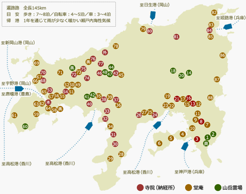 小豆島八十八ヶ所霊場マップ